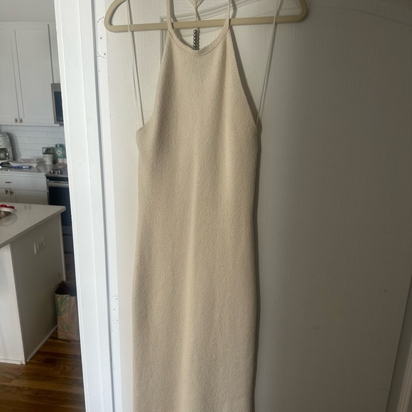 Helmut Lang Cream Knit Beaded Rib Midi Dress - Picture 6 of 12